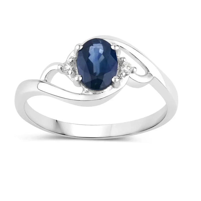 0.95 Ct Oval Blue Sapphire & Lab Grown Diamond Prong 10K Gold Bypass Engagement Ring by Fine Color Jewels