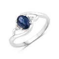 0.95 Ct Oval Blue Sapphire & Lab Grown Diamond Prong 10K Gold Bypass Engagement Ring by Fine Color Jewels