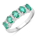 0.95 Ct Oval Green Zambian Emerald & Lab Diamond Prong Silver Half Eternity Band Five Stone Ring by Fine Color Jewels