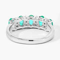 0.95 Ct Oval Green Zambian Emerald & Lab Diamond Prong Silver Half Eternity Band Five Stone Ring by Fine Color Jewels