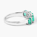 0.95 Ct Oval Green Zambian Emerald & Lab Diamond Prong Silver Half Eternity Band Five Stone Ring by Fine Color Jewels