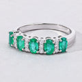 0.95 Ct Oval Green Zambian Emerald & Lab Diamond Prong Silver Half Eternity Band Five Stone Ring by Fine Color Jewels