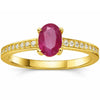 0.95 Ct Oval Red Ruby 22k Yellow Gold Vermeil Pave Solitaire Ring