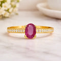 0.95 Ct Oval Red Ruby 22k Yellow Gold Vermeil Pave Solitaire Ring by Fine Color Jewels