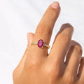 0.95 Ct Oval Red Ruby 22k Yellow Gold Vermeil Pave Solitaire Ring by Fine Color Jewels