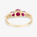 0.95 Ct Round Pink Ruby & Diamond Prong 14K Yellow Gold Pave Three Stone Split Shank Ring by Fine Color Jewels