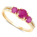0.95 Ct Round Pink Ruby & Diamond Prong 14K Yellow Gold Pave Three Stone Split Shank Ring by Fine Color Jewels