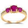 0.95 Ct Round Pink Ruby & Diamond Prong 14K Yellow Gold Pave Three Stone Split Shank Ring