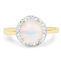 0.95 Ct Round White Ethiopian Opal Prong Yellow Gold Plated Silver Halo Ring by Fine Color Jewels