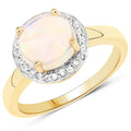 0.95 Ct Round White Ethiopian Opal Prong Yellow Gold Plated Silver Halo Ring by Fine Color Jewels
