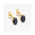 0.96 Ct Oval Blue Sapphire Prong 10K Gold Stud Earrings by Fine Color Jewels