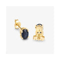 0.96 Ct Oval Blue Sapphire Prong 10K Gold Stud Earrings by Fine Color Jewels