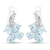 0.96 Ct Pear Blue Aquamarine & Lab Diamond Prong Silver Flower Drop Earrings