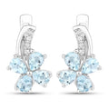 0.96 Ct Pear Blue Aquamarine & Lab Diamond Prong Silver Flower Drop Earrings by Fine Color Jewels