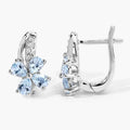 0.96 Ct Pear Blue Aquamarine & Lab Diamond Prong Silver Flower Drop Earrings by Fine Color Jewels