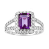 0.97 Ct Octagon Purple Amethyst and Moissanite Prong Silver Halo Statement Ring