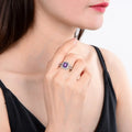 0.97 Ct Octagon Purple Amethyst and Moissanite Prong Silver Halo Statement Ring by Fine Color Jewels