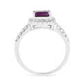 0.97 Ct Octagon Purple Amethyst and Moissanite Prong Silver Halo Statement Ring by Fine Color Jewels