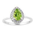 0.97 Ct Pear Green Peridot and Moissanite Prong Silver Halo Engagement Ring by Fine Color Jewels