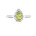 0.97 Ct Pear Green Peridot and Moissanite Prong Silver Halo Engagement Ring by Fine Color Jewels