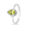 0.97 Ct Pear Green Peridot and Moissanite Prong Silver Halo Engagement Ring by Fine Color Jewels
