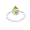 0.97 Ct Pear Green Peridot and Moissanite Prong Silver Halo Engagement Ring by Fine Color Jewels
