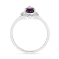 0.97 Ct Pear Purple Amethyst and Moissanite Prong Silver Halo Engagement Ring by Fine Color Jewels