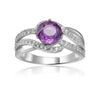 0.98 Ct Round Purple Amethyst and White Sapphire Prong Silver Cocktail Ring