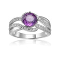 0.98 Ct Round Purple Amethyst and White Sapphire Prong Silver Cocktail Ring by Fine Color Jewels