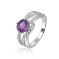 0.98 Ct Round Purple Amethyst and White Sapphire Prong Silver Cocktail Ring by Fine Color Jewels