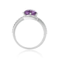 0.98 Ct Round Purple Amethyst and White Sapphire Prong Silver Cocktail Ring by Fine Color Jewels