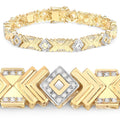 0.98 Ct Round White Diamond Prong Yellow Gold Over Silver Geometric Chevron Link Cocktail Bracelet by Fine Color Jewels
