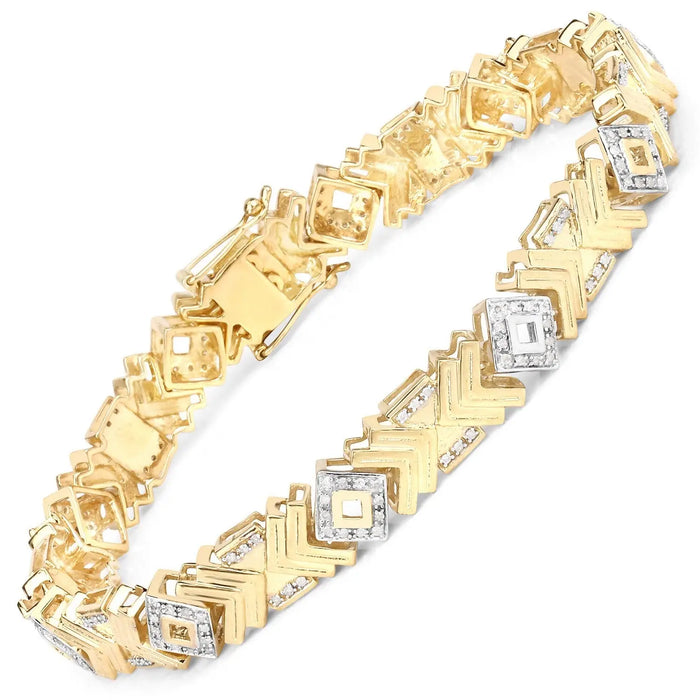 0.98 Ct Round White Diamond Prong Yellow Gold Over Silver Geometric Chevron Link Cocktail Bracelet by Fine Color Jewels