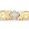 0.98 Ct Round White Diamond Prong Yellow Gold Over Silver Geometric Chevron Link Cocktail Bracelet by Fine Color Jewels
