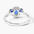 0.99 Ct Oval Blue Sapphire and Lab Diamond Prong Silver Three Stone Cocktail Ring by Fine Color Jewels