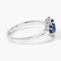 0.99 Ct Oval Blue Sapphire and Lab Diamond Prong Silver Three Stone Cocktail Ring by Fine Color Jewels
