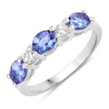 0.99 Ct Oval Violet Tanzanite and Lab Grown Diamond Prong Silver Five Stone Ring by Fine Color Jewels