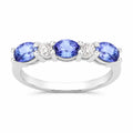 0.99 Ct Oval Violet Tanzanite and Lab Grown Diamond Prong Silver Five Stone Ring by Fine Color Jewels