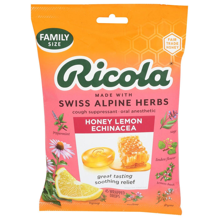 Ricola Natural Cough Drops Family Size, Honey Lemon Flavor with Echinacea, 45 count, CASE of 6 by Pasteur Pharmacy