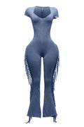 Mineral Washed Fringe Jumpsuit by The House of Stylez