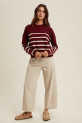 Striped Drop Shoulder Lightweight Sweater by Boutique 23