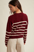Striped Drop Shoulder Lightweight Sweater by Boutique 23