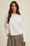 Basic Long Sleeve Tee With Raw Edge Detail by Boutique 23