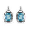 .925 Sterling Silver 14x10MM Cushion Cut Blue Topaz Gemstone and Diamond Accent Dangle Earring (I-J Color, I1-I2 Clarity)