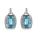 .925 Sterling Silver 14x10MM Cushion Cut Blue Topaz Gemstone and Diamond Accent Dangle Earring (I-J Color, I1-I2 Clarity) by Bids.com