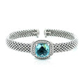Popcorn Texture Cuff Bangle with Blue Topaz and Diamonds in Sterling Silver by Bids.com