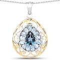 18K Yellow Gold Plated 4.44 Carat Genuine London Blue Topaz and Blue Topaz .925 Sterling Silver Pendant by Bids.com