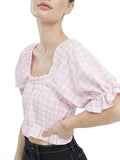 VERO MODA Gingham Crop Top in Snow White Checks Parfait Pink, Size XL by Vanessa Jane