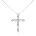 .925 Sterling Silver 1.0 Cttw Prong Set Round-Cut Diamond Cross 18" Pendant Necklace (I-J Color, I2-I3 Clarity) by Bids.com