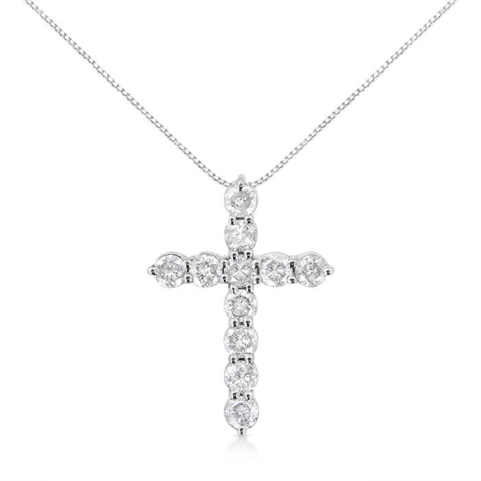 .925 Sterling Silver 1.0 Cttw Prong Set Round-Cut Diamond Cross 18" Pendant Necklace (I-J Color, I2-I3 Clarity) by Bids.com